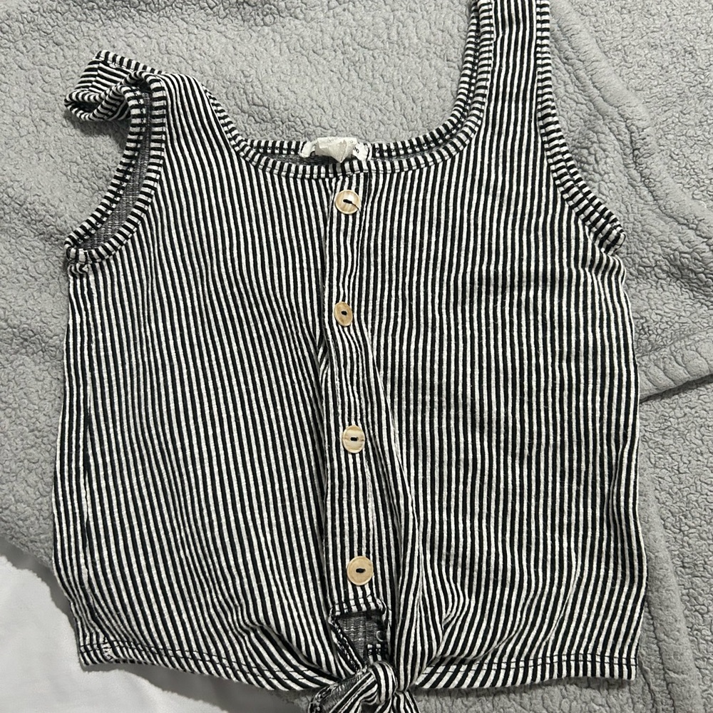 Caution To The Wind Black & White Striped Button-Front Tank